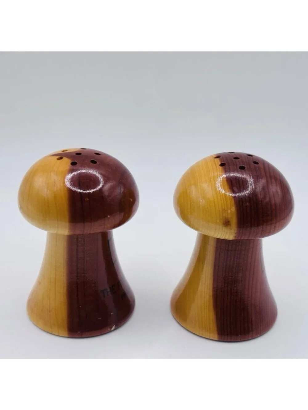 Vintage Wooden Franklin Inst. PA Souvenir Mushroom Salt & Pepper Shakers. RARE!
